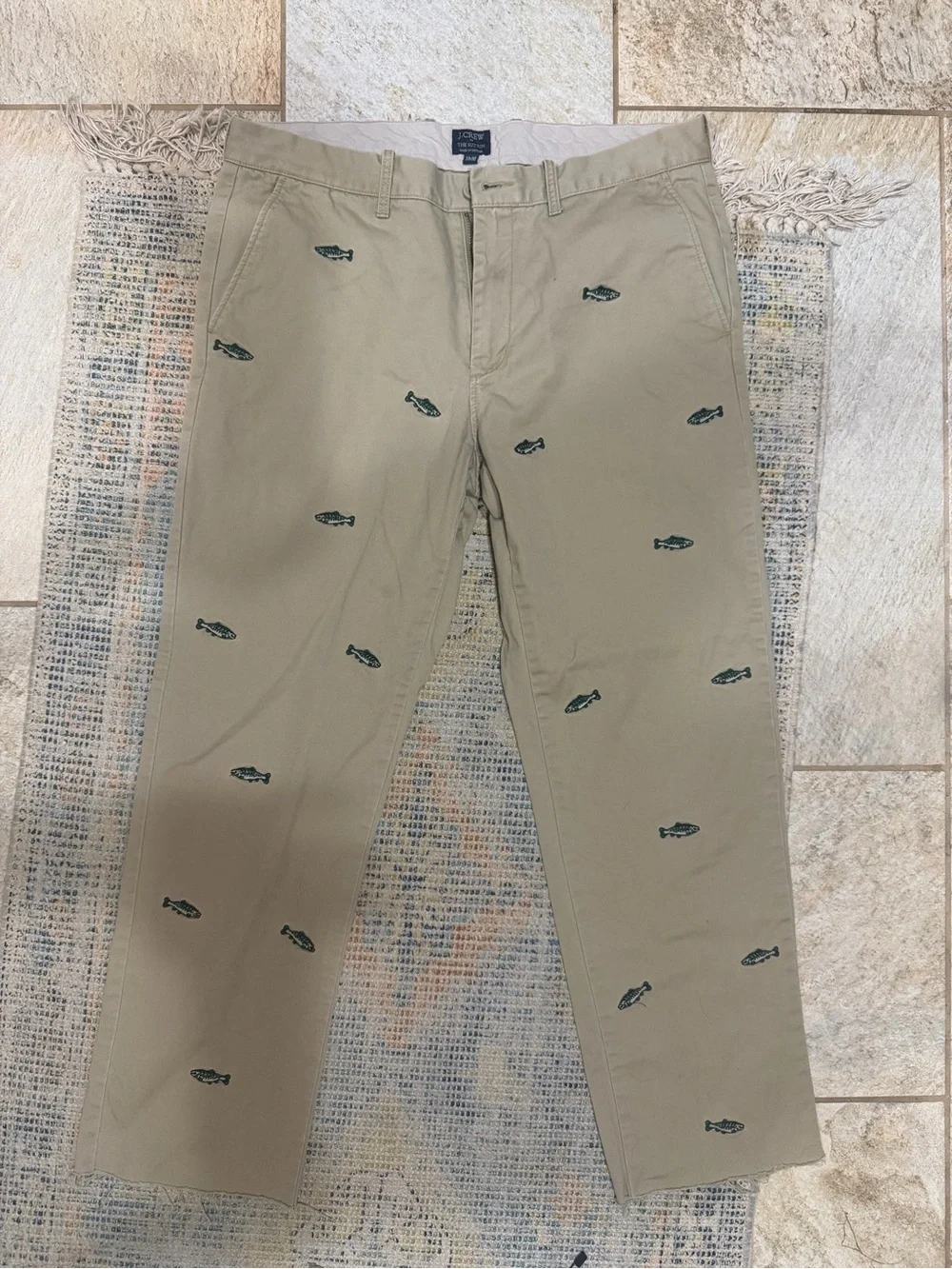 J. Crew Khaki Chino Pants with Small Fish Embroidery